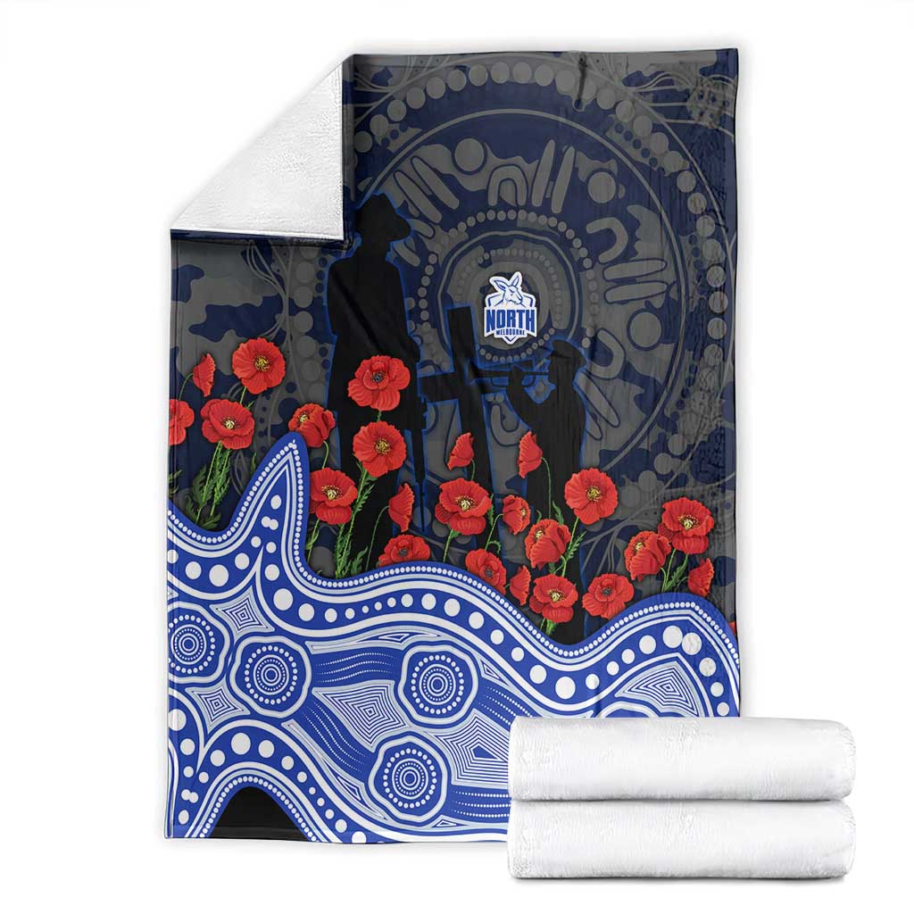 North Melbourne Kangaroos ANZAC Day Blanket Indigenous Dot Art with Poppy Flower Tribute