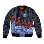 North Melbourne Kangaroos ANZAC Day Bomber Jacket Indigenous Dot Art with Poppy Flower Tribute