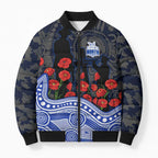 North Melbourne Kangaroos ANZAC Day Bomber Puffer Jacket Indigenous Dot Art with Poppy Flower Tribute
