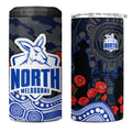 North Melbourne Kangaroos ANZAC Day 4 in 1 Can Cooler Tumbler Indigenous Dot Art with Poppy Flower Tribute