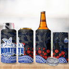 North Melbourne Kangaroos ANZAC Day 4 in 1 Can Cooler Tumbler Indigenous Dot Art with Poppy Flower Tribute