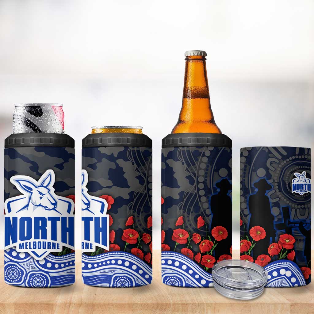 North Melbourne Kangaroos ANZAC Day 4 in 1 Can Cooler Tumbler Indigenous Dot Art with Poppy Flower Tribute