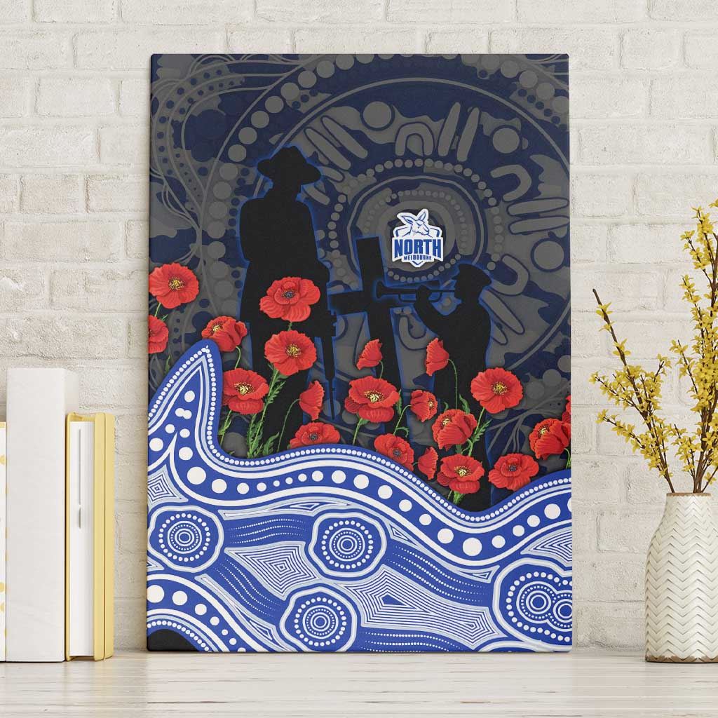 North Melbourne Kangaroos ANZAC Day Canvas Wall Art Indigenous Dot Art with Poppy Flower Tribute