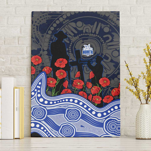 North Melbourne Kangaroos ANZAC Day Canvas Wall Art Indigenous Dot Art with Poppy Flower Tribute