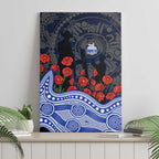 North Melbourne Kangaroos ANZAC Day Canvas Wall Art Indigenous Dot Art with Poppy Flower Tribute