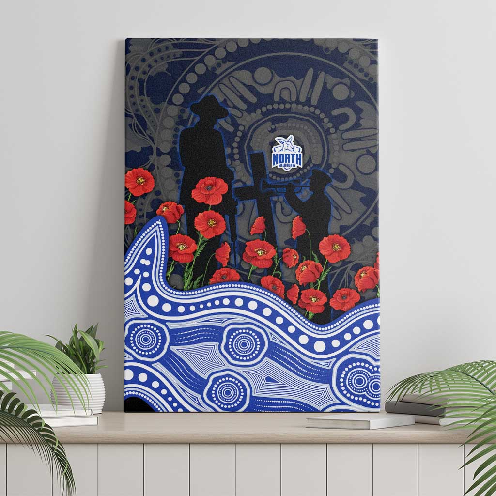 North Melbourne Kangaroos ANZAC Day Canvas Wall Art Indigenous Dot Art with Poppy Flower Tribute