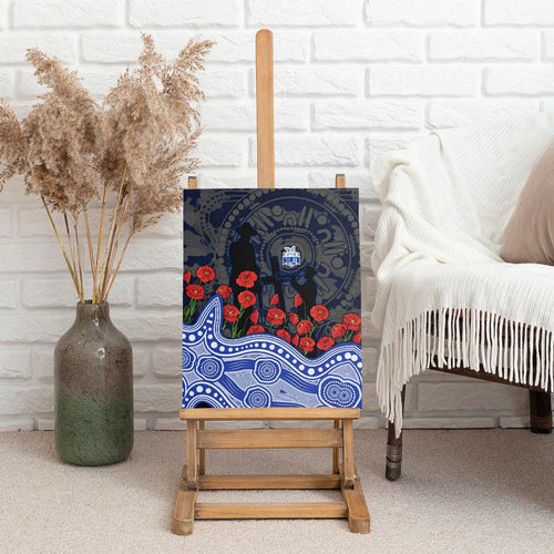 North Melbourne Kangaroos ANZAC Day Canvas Wall Art Indigenous Dot Art with Poppy Flower Tribute
