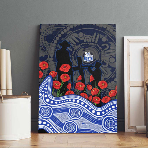 North Melbourne Kangaroos ANZAC Day Canvas Wall Art Indigenous Dot Art with Poppy Flower Tribute