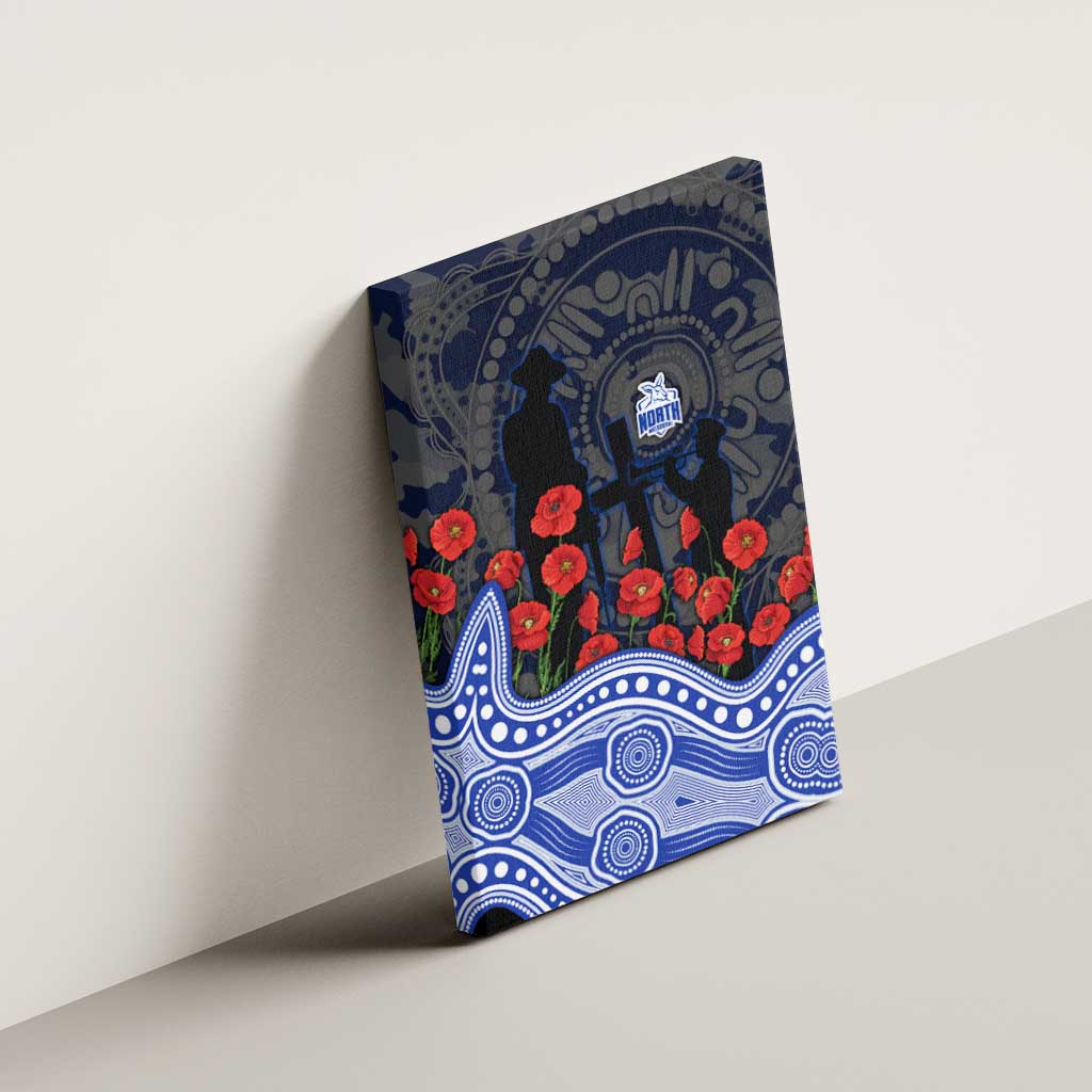 North Melbourne Kangaroos ANZAC Day Canvas Wall Art Indigenous Dot Art with Poppy Flower Tribute