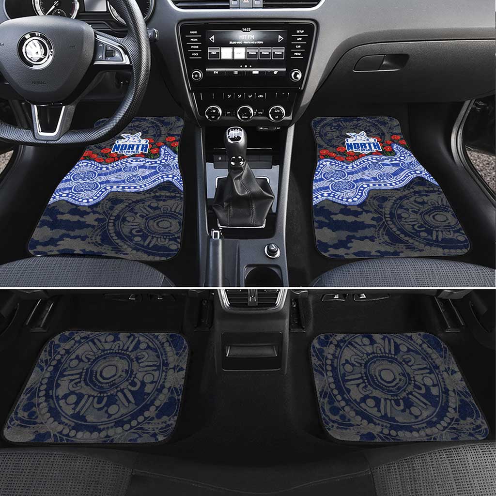 North Melbourne Kangaroos ANZAC Day Car Mats Indigenous Dot Art with Poppy Flower Tribute