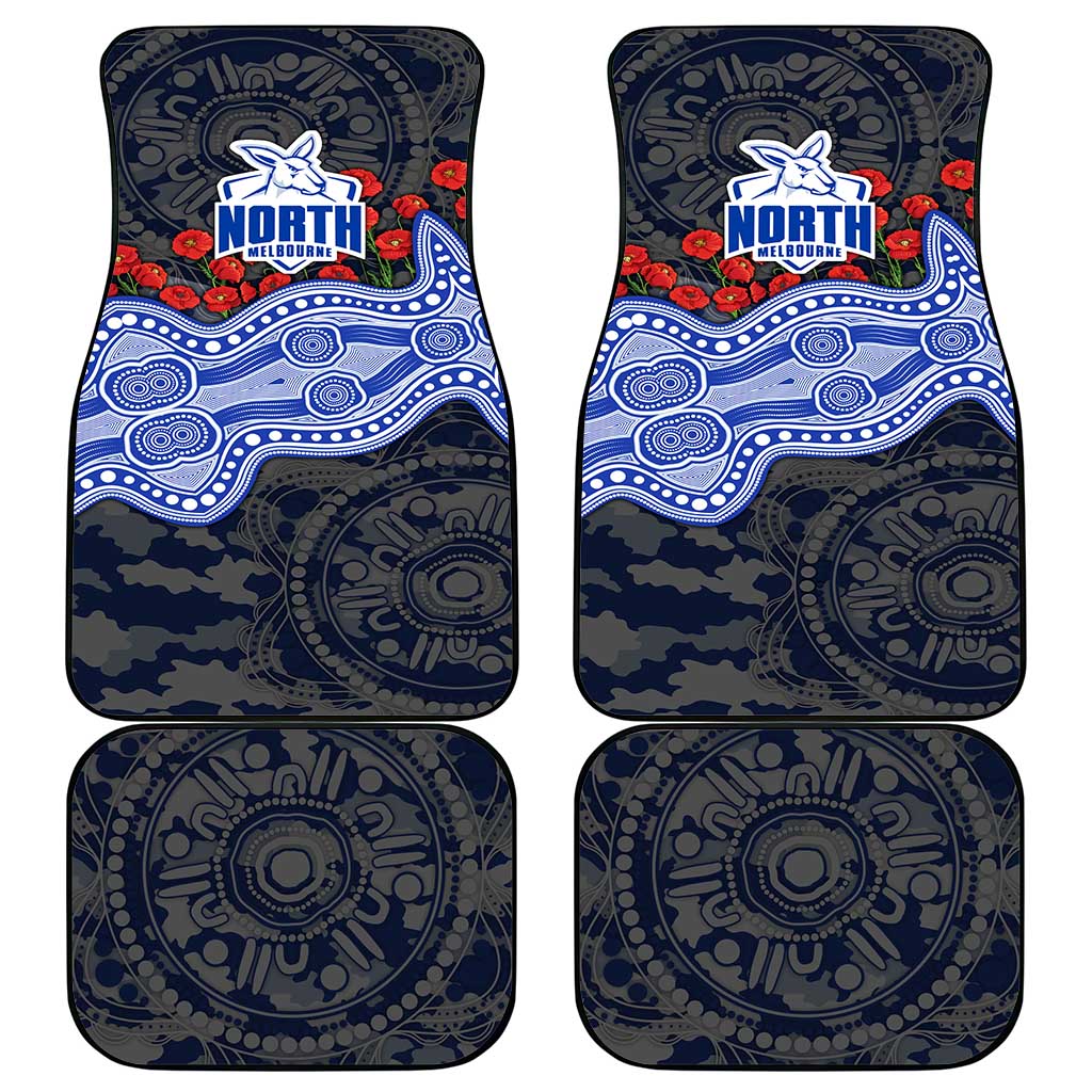 North Melbourne Kangaroos ANZAC Day Car Mats Indigenous Dot Art with Poppy Flower Tribute