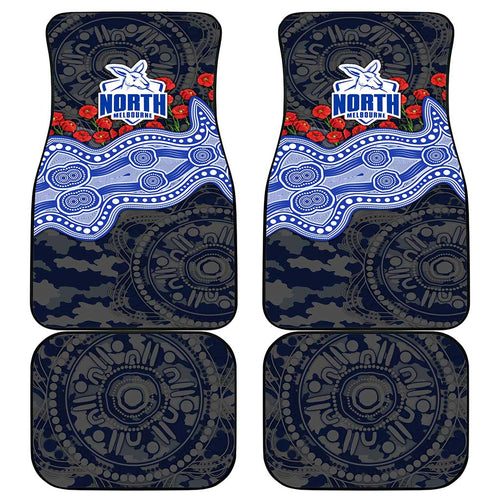 North Melbourne Kangaroos ANZAC Day Car Mats Indigenous Dot Art with Poppy Flower Tribute