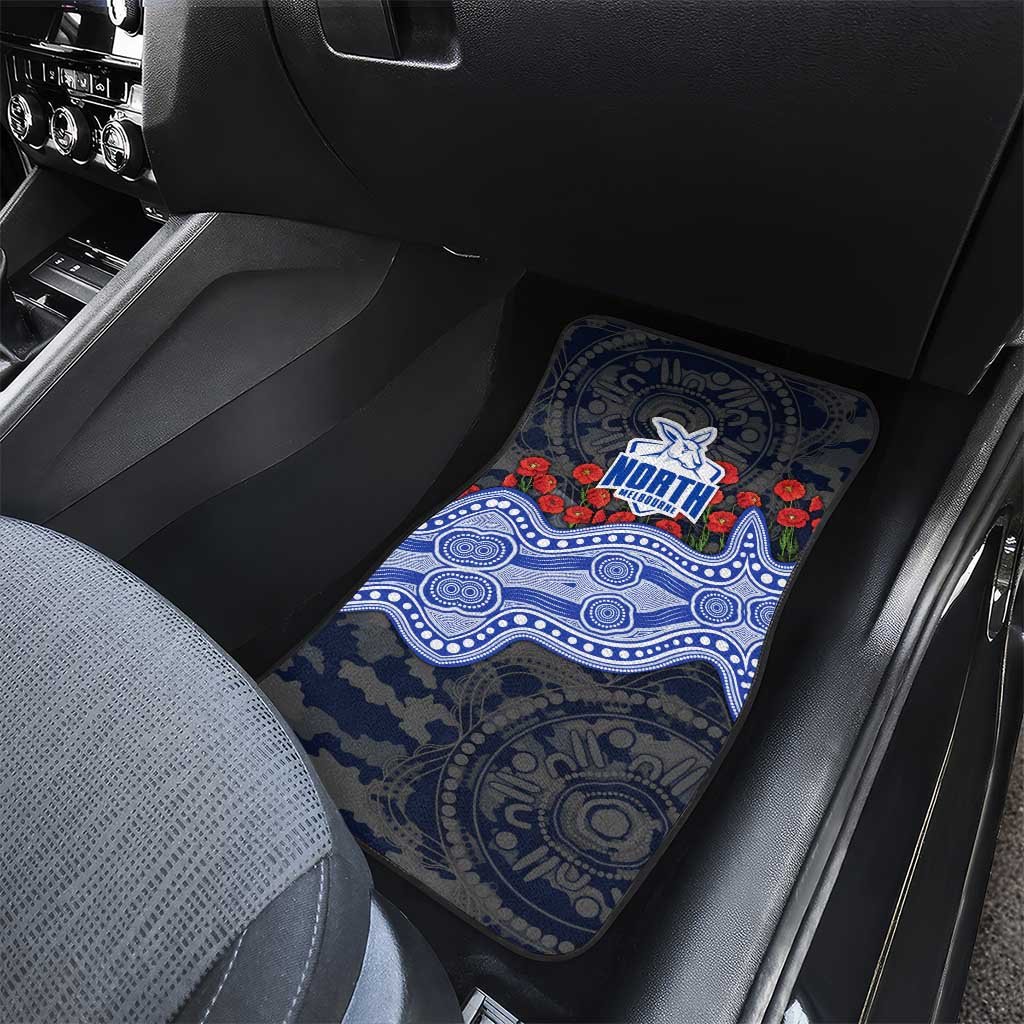 North Melbourne Kangaroos ANZAC Day Car Mats Indigenous Dot Art with Poppy Flower Tribute
