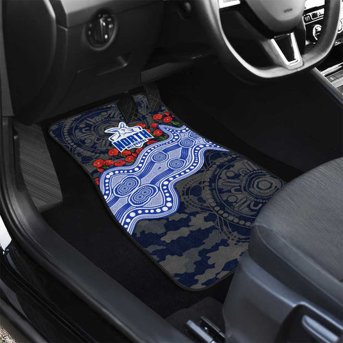 North Melbourne Kangaroos ANZAC Day Car Mats Indigenous Dot Art with Poppy Flower Tribute