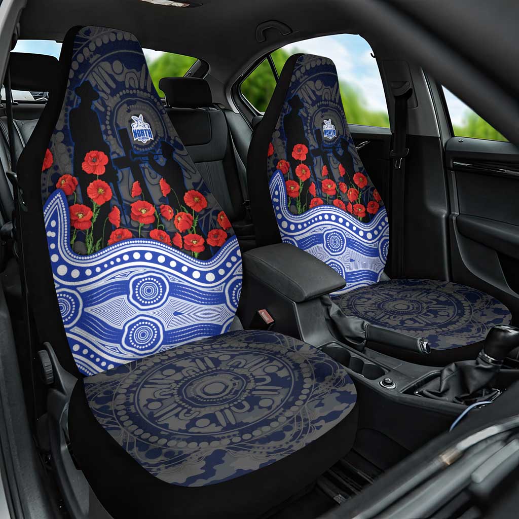 North Melbourne Kangaroos ANZAC Day Car Seat Cover Indigenous Dot Art with Poppy Flower Tribute