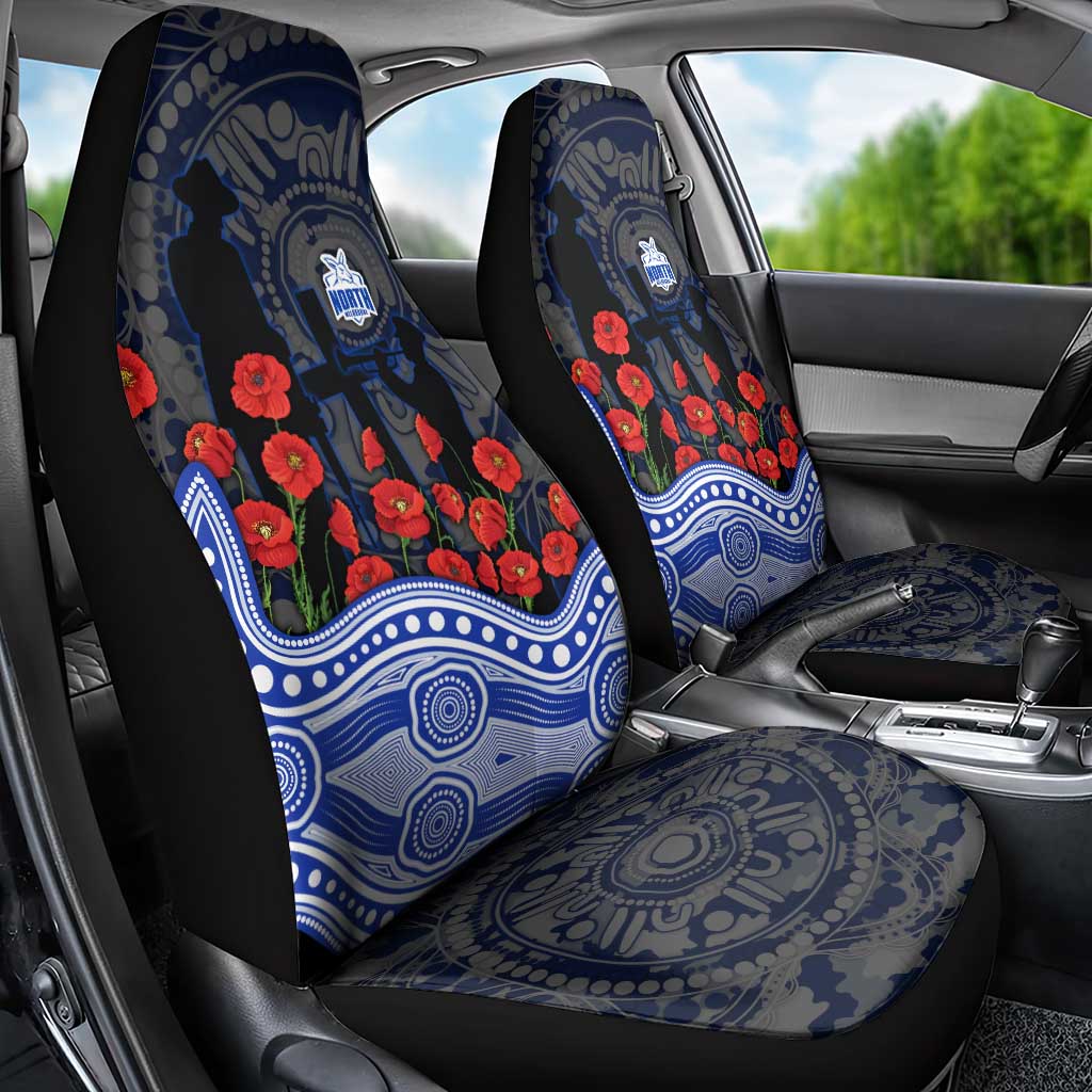 North Melbourne Kangaroos ANZAC Day Car Seat Cover Indigenous Dot Art with Poppy Flower Tribute
