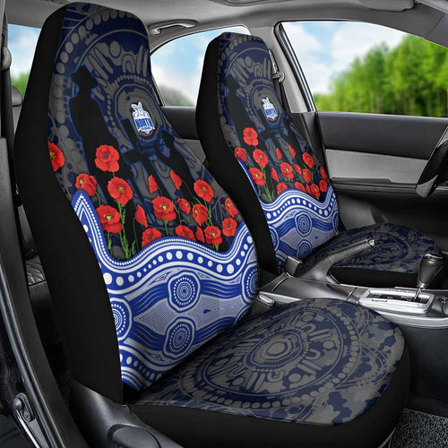 North Melbourne Kangaroos ANZAC Day Car Seat Cover Indigenous Dot Art with Poppy Flower Tribute