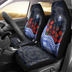 North Melbourne Kangaroos ANZAC Day Car Seat Cover Indigenous Dot Art with Poppy Flower Tribute