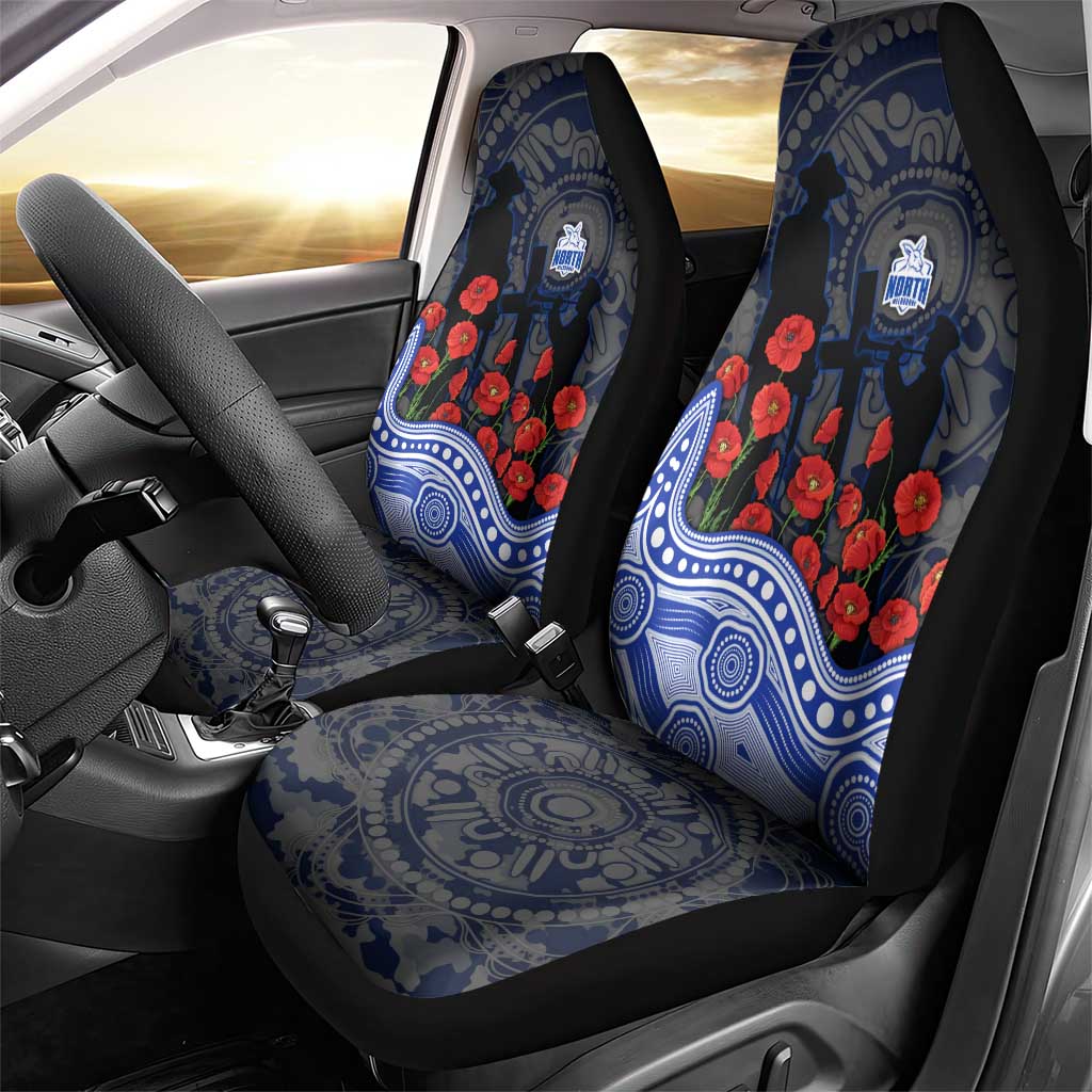 North Melbourne Kangaroos ANZAC Day Car Seat Cover Indigenous Dot Art with Poppy Flower Tribute