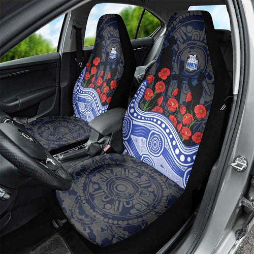 North Melbourne Kangaroos ANZAC Day Car Seat Cover Indigenous Dot Art with Poppy Flower Tribute