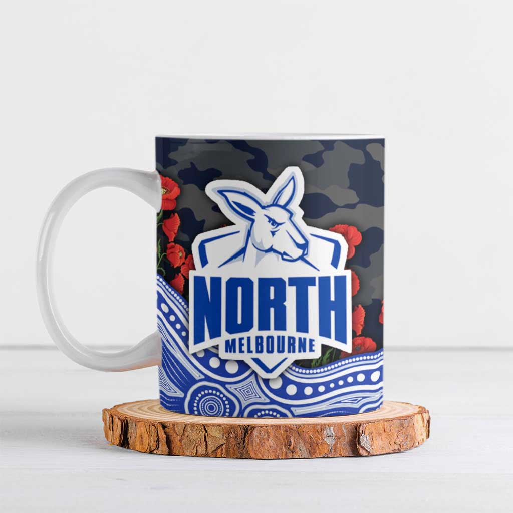 North Melbourne Kangaroos ANZAC Day Ceramic Mug Indigenous Dot Art with Poppy Flower Tribute