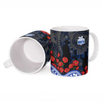 North Melbourne Kangaroos ANZAC Day Ceramic Mug Indigenous Dot Art with Poppy Flower Tribute