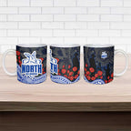 North Melbourne Kangaroos ANZAC Day Ceramic Mug Indigenous Dot Art with Poppy Flower Tribute