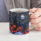 North Melbourne Kangaroos ANZAC Day Ceramic Mug Indigenous Dot Art with Poppy Flower Tribute
