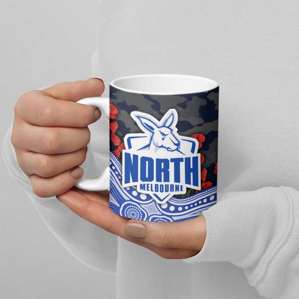 North Melbourne Kangaroos ANZAC Day Ceramic Mug Indigenous Dot Art with Poppy Flower Tribute
