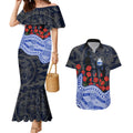 North Melbourne Kangaroos ANZAC Day Couples Matching Mermaid Dress and Hawaiian Shirt Indigenous Dot Art with Poppy Flower Tribute