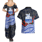 North Melbourne Kangaroos ANZAC Day Couples Matching Summer Maxi Dress and Hawaiian Shirt Indigenous Dot Art with Poppy Flower Tribute