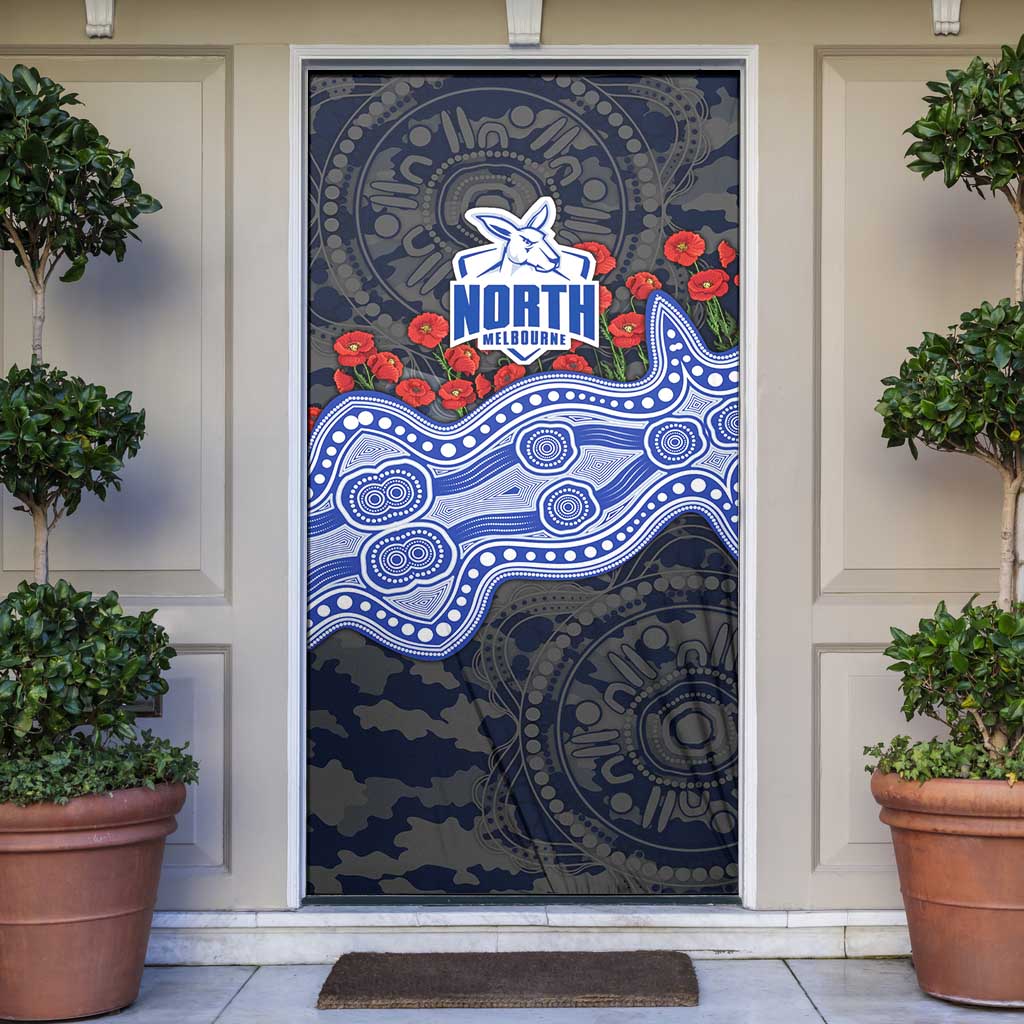 North Melbourne Kangaroos ANZAC Day Door Cover Indigenous Dot Art with Poppy Flower Tribute