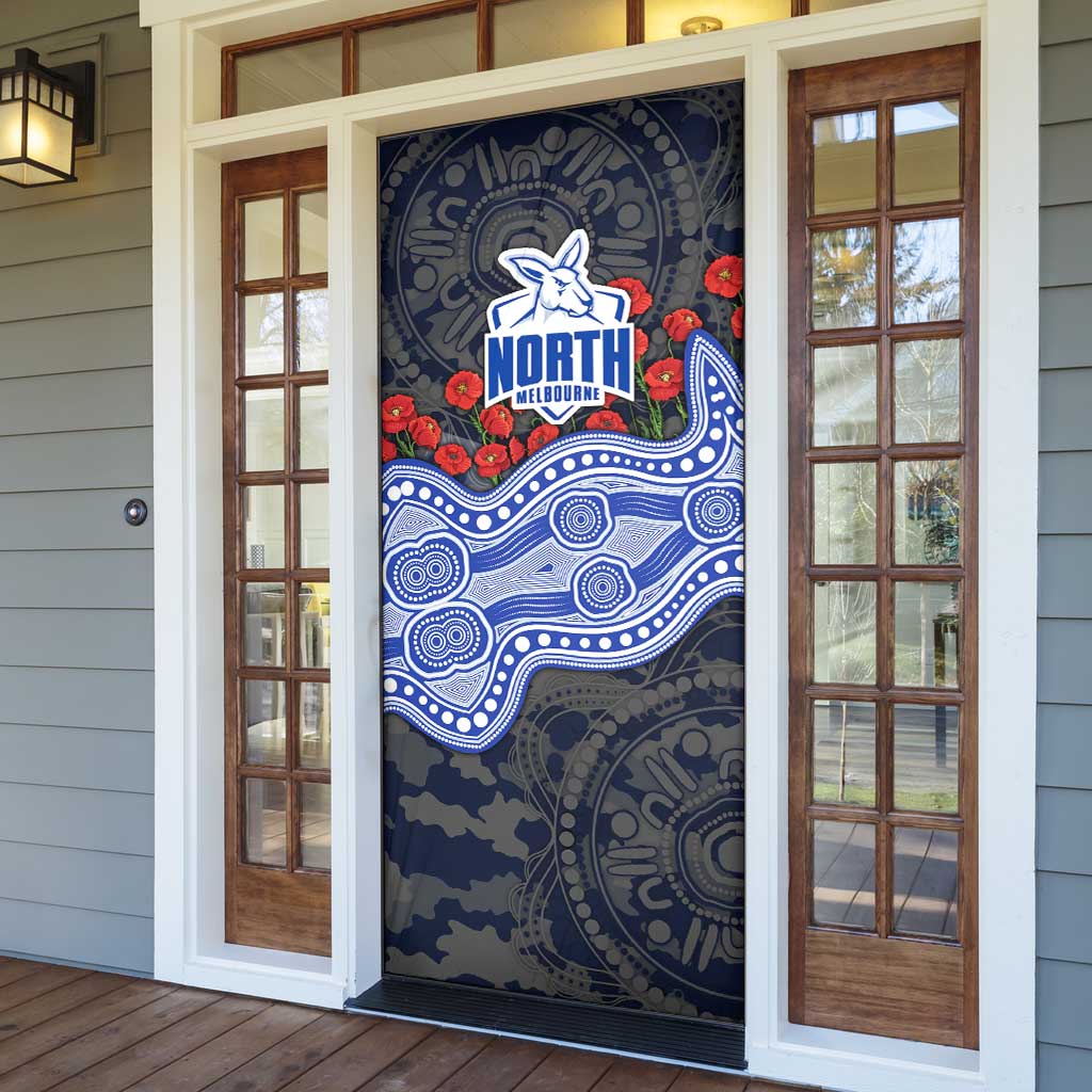 North Melbourne Kangaroos ANZAC Day Door Cover Indigenous Dot Art with Poppy Flower Tribute