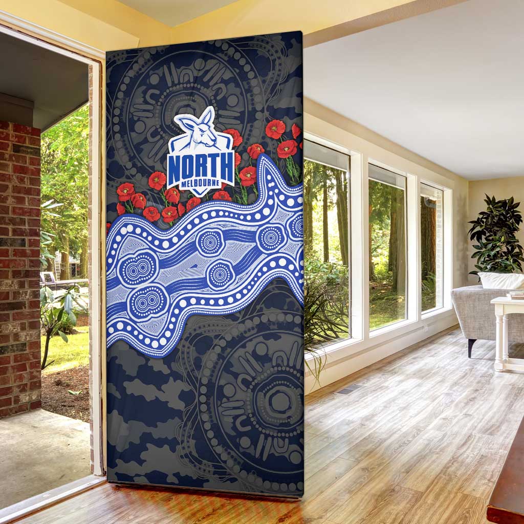 North Melbourne Kangaroos ANZAC Day Door Cover Indigenous Dot Art with Poppy Flower Tribute