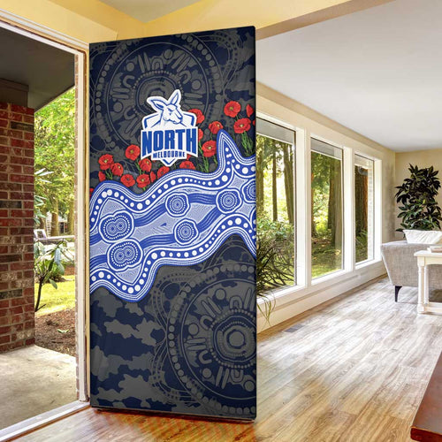 North Melbourne Kangaroos ANZAC Day Door Cover Indigenous Dot Art with Poppy Flower Tribute