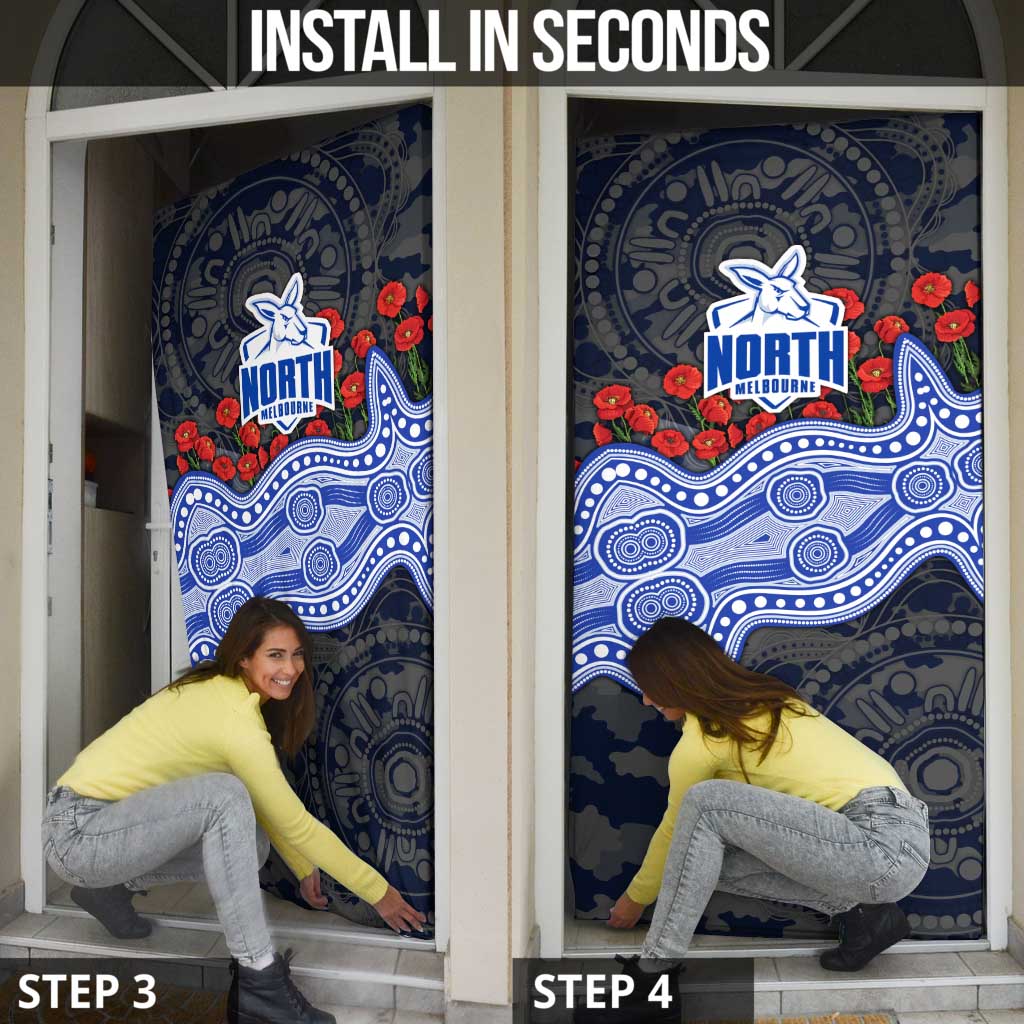North Melbourne Kangaroos ANZAC Day Door Cover Indigenous Dot Art with Poppy Flower Tribute