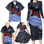 North Melbourne Kangaroos ANZAC Day Family Matching Long Sleeve Bodycon Dress and Hawaiian Shirt Indigenous Dot Art with Poppy Flower Tribute