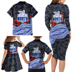 North Melbourne Kangaroos ANZAC Day Family Matching Long Sleeve Bodycon Dress and Hawaiian Shirt Indigenous Dot Art with Poppy Flower Tribute