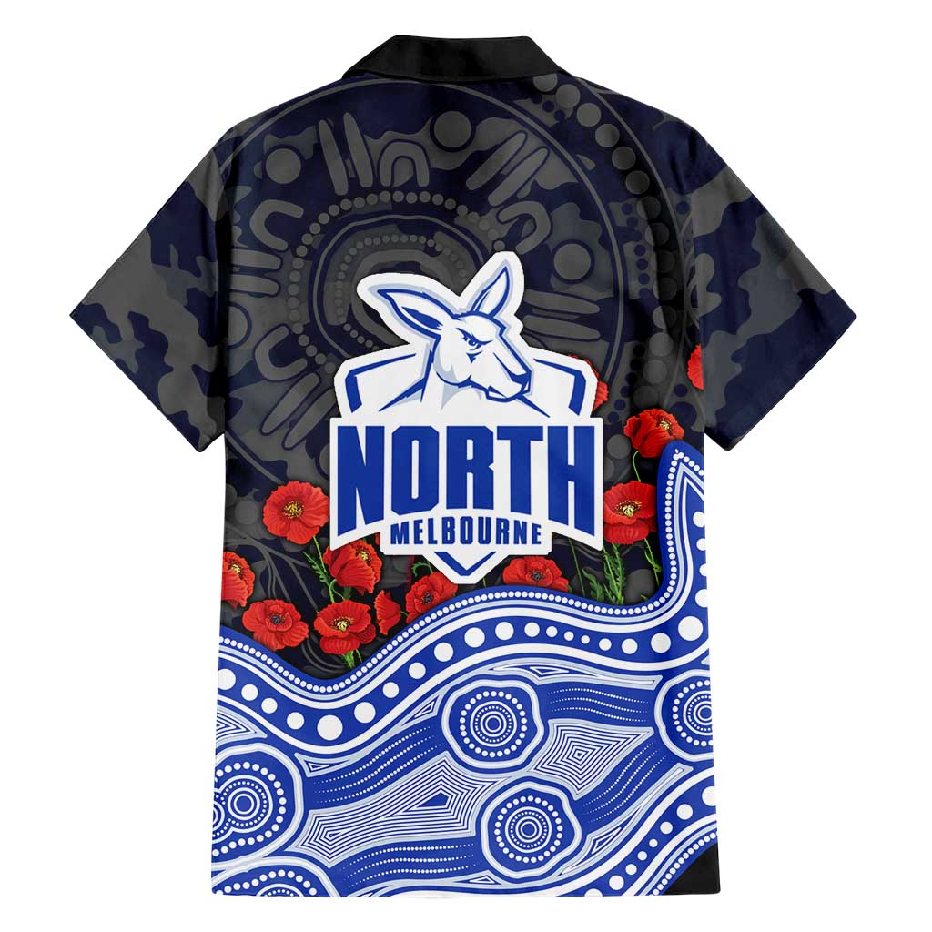 North Melbourne Kangaroos ANZAC Day Family Matching Long Sleeve Bodycon Dress and Hawaiian Shirt Indigenous Dot Art with Poppy Flower Tribute