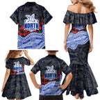 North Melbourne Kangaroos ANZAC Day Family Matching Mermaid Dress and Hawaiian Shirt Indigenous Dot Art with Poppy Flower Tribute