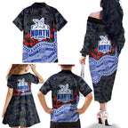 North Melbourne Kangaroos ANZAC Day Family Matching Off The Shoulder Long Sleeve Dress and Hawaiian Shirt Indigenous Dot Art with Poppy Flower Tribute