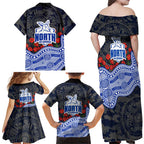 North Melbourne Kangaroos ANZAC Day Family Matching Off Shoulder Maxi Dress and Hawaiian Shirt Indigenous Dot Art with Poppy Flower Tribute