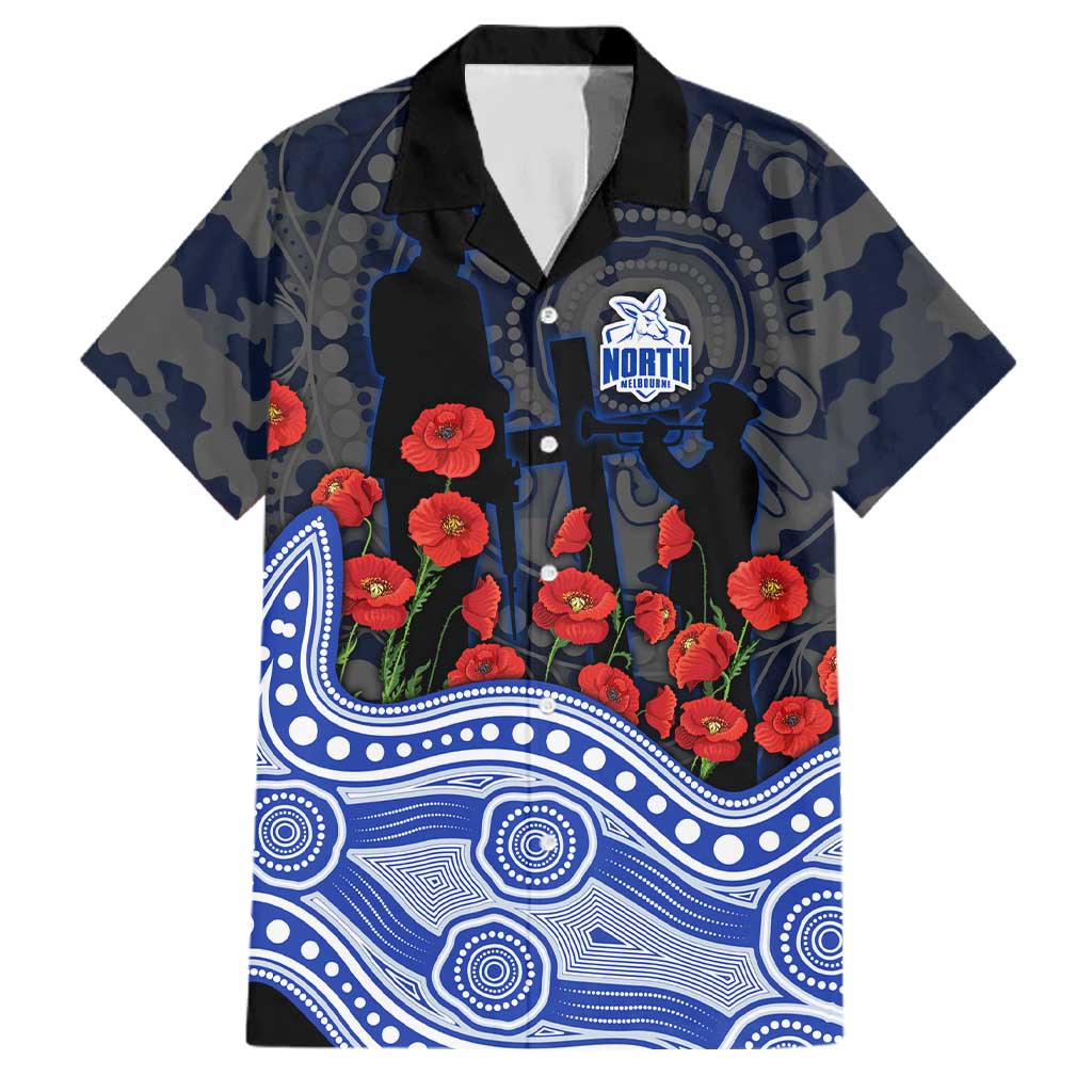 North Melbourne Kangaroos ANZAC Day Family Matching Off Shoulder Maxi Dress and Hawaiian Shirt Indigenous Dot Art with Poppy Flower Tribute