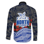 North Melbourne Kangaroos ANZAC Day Family Matching Off Shoulder Maxi Dress and Hawaiian Shirt Indigenous Dot Art with Poppy Flower Tribute