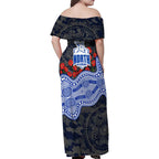 North Melbourne Kangaroos ANZAC Day Family Matching Off Shoulder Maxi Dress and Hawaiian Shirt Indigenous Dot Art with Poppy Flower Tribute