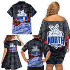 North Melbourne Kangaroos ANZAC Day Family Matching Off Shoulder Short Dress and Hawaiian Shirt Indigenous Dot Art with Poppy Flower Tribute