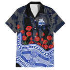 North Melbourne Kangaroos ANZAC Day Family Matching Off Shoulder Short Dress and Hawaiian Shirt Indigenous Dot Art with Poppy Flower Tribute