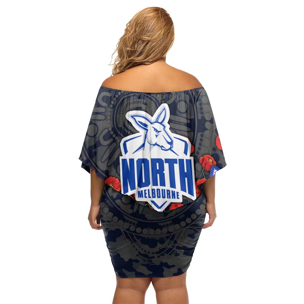North Melbourne Kangaroos ANZAC Day Family Matching Off Shoulder Short Dress and Hawaiian Shirt Indigenous Dot Art with Poppy Flower Tribute