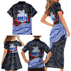 North Melbourne Kangaroos ANZAC Day Family Matching Short Sleeve Bodycon Dress and Hawaiian Shirt Indigenous Dot Art with Poppy Flower Tribute