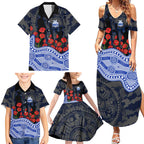 North Melbourne Kangaroos ANZAC Day Family Matching Summer Maxi Dress and Hawaiian Shirt Indigenous Dot Art with Poppy Flower Tribute